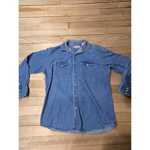 Big Mac Workwear Denim Shirt Jacket Pearl Snap Men's Size‎ XLT Vintage Western